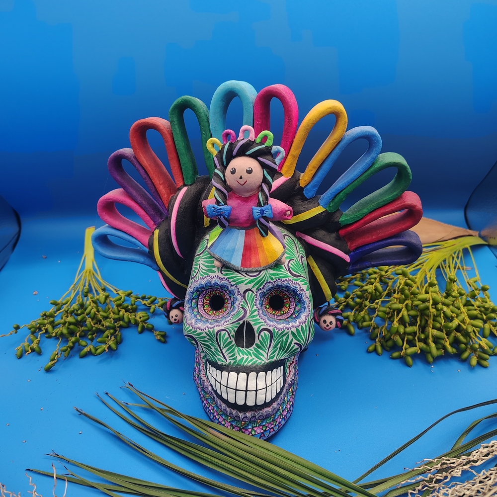 Colorful Decorative Skull with Doll